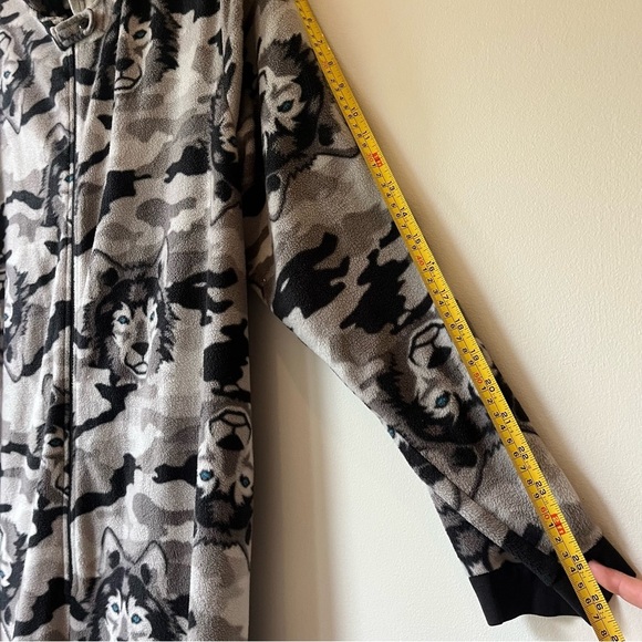 Mountain Ridge Grey Camo Wolf Fleece Onesie Pajama Hooded Jumpsuit Men’s Large - Picture 8 of 12